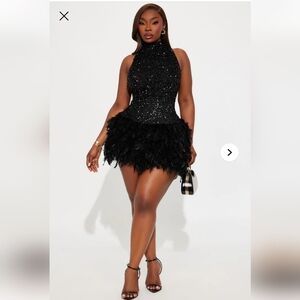 Zoey Feathered Sequin High Neck Mini Dress